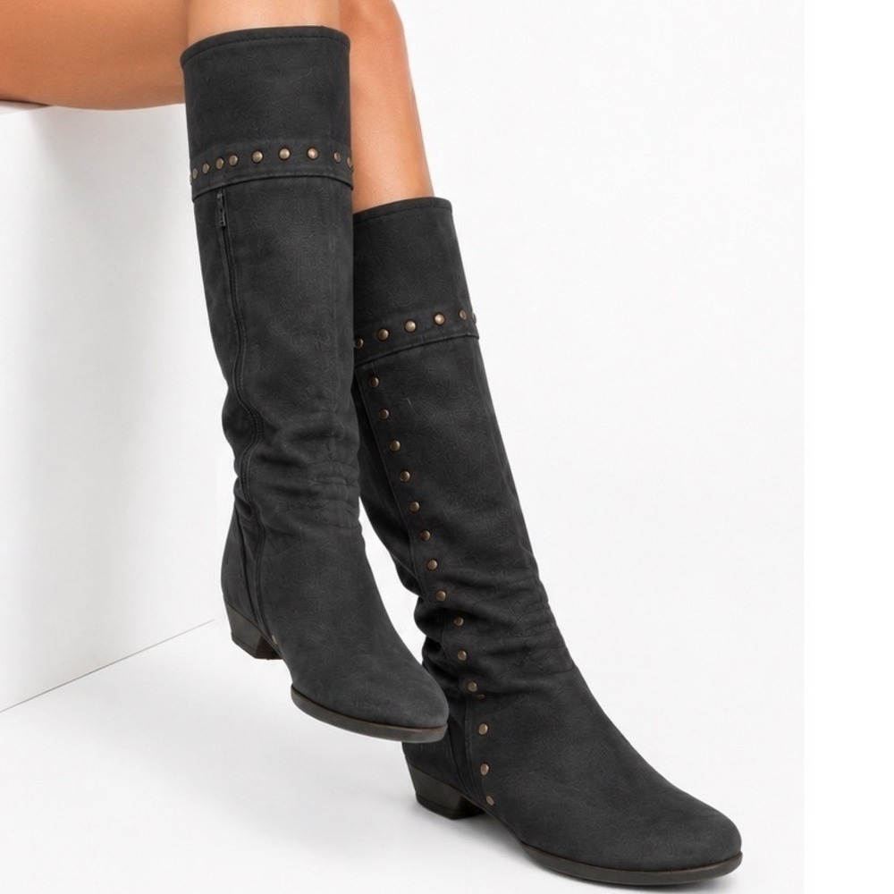 Arche LN Tall Studded Knee High Boots Size 40 / 9 France Low Black Matte Leather